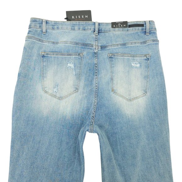 Risen Jeans Distressed Flare Leg Size 3XL High Rise Very Stretchy Light Wash NEW - Picture 13 of 13